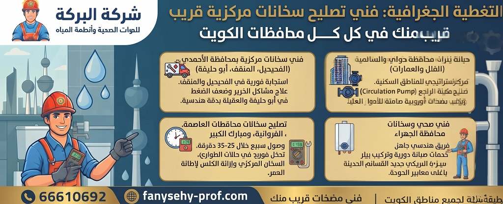 التغطية الجغرافية: فني تصليح سخانات مركزية قريب منك في كل محافظات الكويت