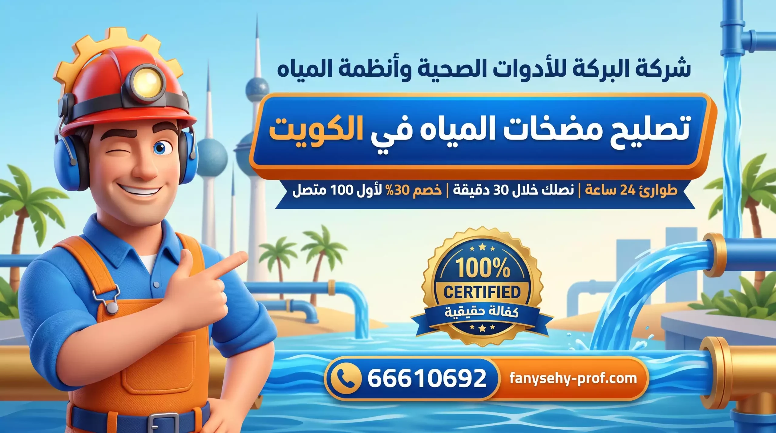 فني شركة البركة لتصليح وتركيب جميع أنواع مضخات المياه في الكويت طوارئ 24 ساعة رقم 66610692